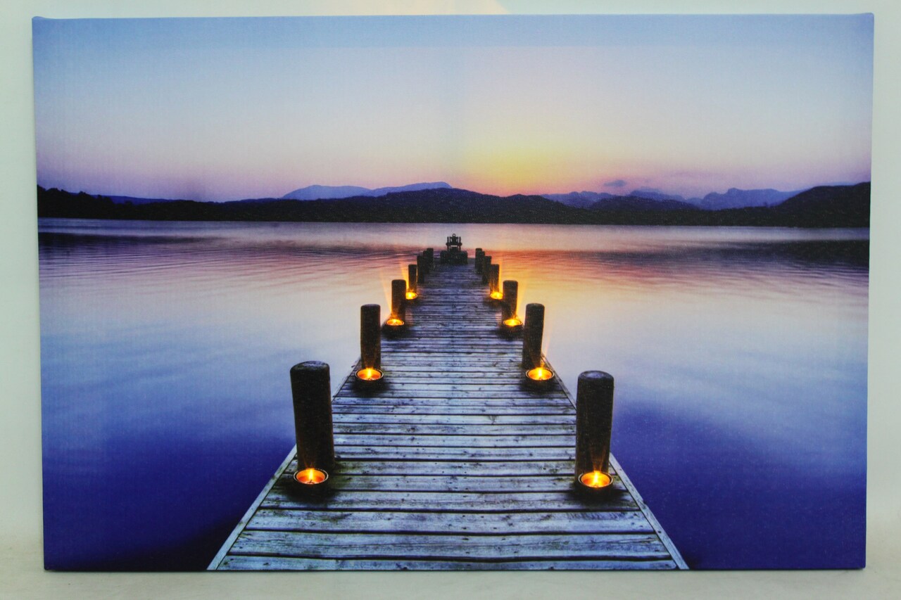 Northlight LED Lighted Sunset Boat Dock Scene Canvas Wall Art 15.75" x 23.5"